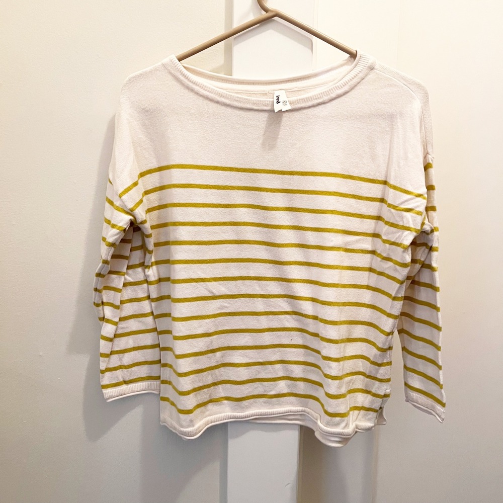 Pact Organic Cotton Top XS Cream Yellow Gold Striped Casual